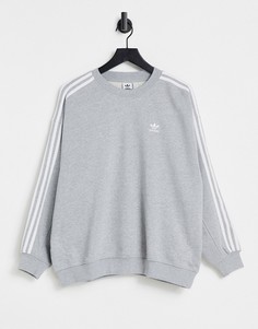 Серый oversized-свитшот с тремя полосками adidas Originals Adicolor