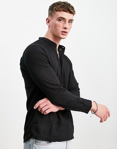 Черная фактурная рубашка с воротником на пуговице Bershka-Черный цвет