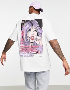 Голубая oversized-футболка с принтом на спинке Bershka-Голубой