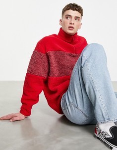 Красный свитшот из искусственного меха колор блок в стиле oversized с короткой молнией ASOS DESIGN-Разноцветный