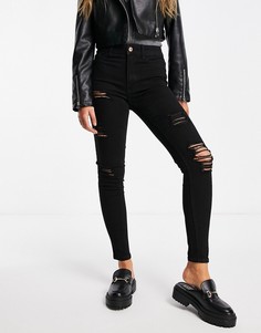 Черные зауженные джинсы с дырками New Look-Черный цвет