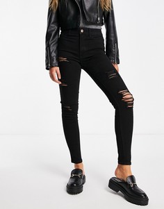 Черные зауженные джинсы с дырками New Look-Черный цвет
