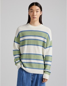 Разноцветный вязаный джемпер в полоску в стиле oversized Bershka