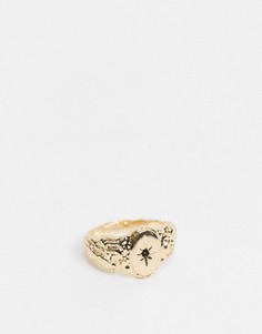 Золотистое кольцо-печатка с овальным мраморным камнем Chained & Able-Золотой
