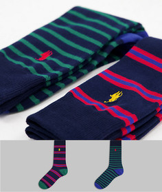 Набор из 2 пар носков в полоску зеленого/розового/темно-синего цвета с логотипом в виде лошади Polo Ralph Lauren-Разноцветный