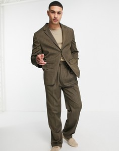 Коричневые широкие брюки в полоску с завышенной талией ASOS DESIGN-Коричневый цвет