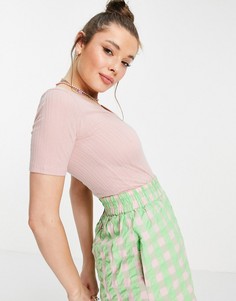 Футболка в рубчик с V-образным вырезом Brave Soul Amy-Розовый цвет