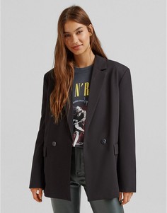 Черный oversized-блейзер Bershka-Черный цвет