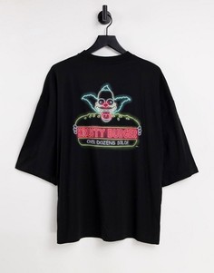 Черная oversized-футболка с принтом "Krusty Burger" из мультсериала «Симпсоны» ASOS DESIGN-Черный цвет