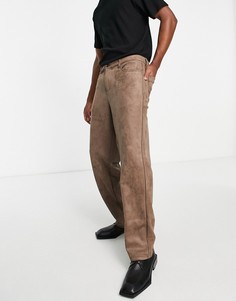 Светло-коричневые брюки свободного кроя из искусственной замши ASOS DESIGN-Коричневый цвет