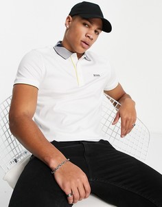 Футболка-поло узкого кроя с контрастным воротником BOSS Athleisure Paule-Белый