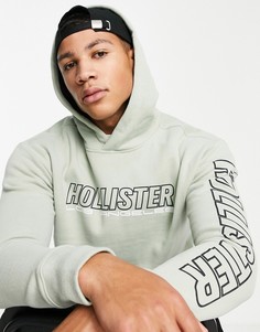Худи зеленого цвета с логотипом по центру и на рукавах Hollister-Зеленый цвет