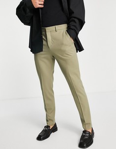 Брюки зауженного кроя от костюма цвета хаки Selected Homme-Зеленый цвет