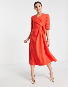 Платье миди красного цвета с завязкой спереди и юбкой с запахом Closet London-Оранжевый цвет