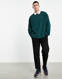 Зеленый oversized-свитшот с воротником поло в стиле регби ASOS DESIGN-Зеленый цвет