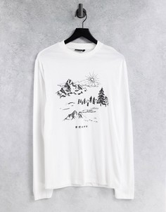 Белый лонгслив из органического хлопка с принтом в виде рисунков гор ASOS DESIGN