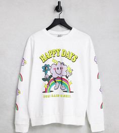 Белый oversized-свитшот с принтом "Happy Days" ASOS DESIGN Curve