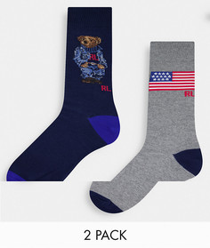 Набор из 2 пар носков темно-синего и серого цвета с логотипом в виде мишки Polo Ralph Lauren-Темно-синий
