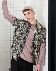 Черная свободная рубашка с винтажным принтом ASOS DESIGN-Черный цвет