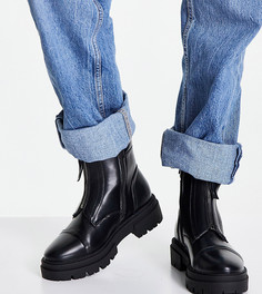 Черные высокие ботинки с молнией спереди и плоской подошвой Glamorous Wide Fit-Черный цвет