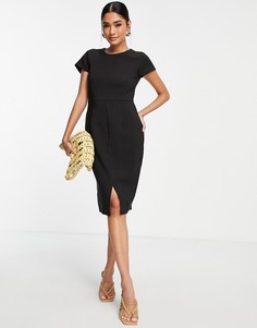 Черное платье-футляр с короткими рукавами и разрезом Closet London-Черный цвет