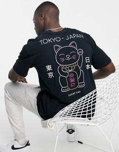 Темно-серая oversized-футболка с принтом "Tokyo" на спине Only & Sons-Серый