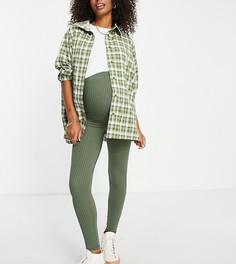 Леггинсы цвета хаки в рубчик Flounce London Maternity-Зеленый цвет