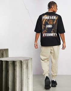 Черная oversized-футболка с графическим принтом на спине ASOS Dark Future-Черный цвет