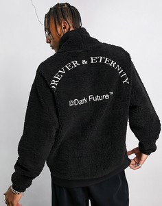 Плюшевый oversized-свитшот черного цвета с высоким воротником, затягивающимся шнурком и вышитой надписью ASOS Dark Future-Черный цвет
