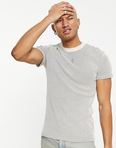 Бежевая облегающая футболка из вафельного хлопка ASOS DESIGN-Светло-бежевый цвет