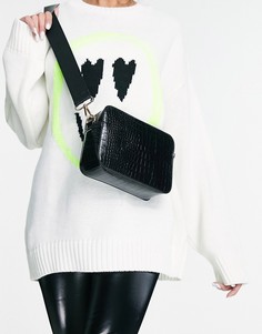 Прямоугольная сумка через плечо черного цвета с плетеным ремешком и крокодиловым узором ASOS DESIGN-Черный цвет