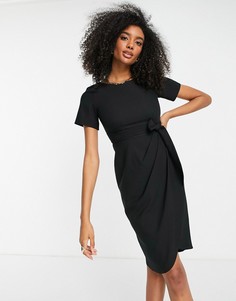 Черное платье-футляр с короткими рукавами и завязкой на талии Closet London-Черный цвет