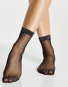 Черные прозрачные носки до икры с блестящей отделкой ASOS DESIGN-Черный цвет