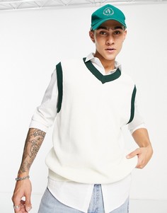 Трикотажный жилет цвета экрю с V-образным вырезом Bershka-Светло-бежевый цвет