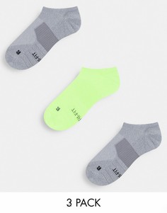 Невидимые носки серого и неоново-желтого цветов Nike Running Multiplier-Разноцветный