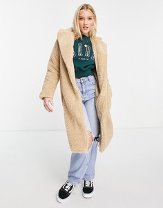 Бежевое пальто из искусственного меха New Look-Белый