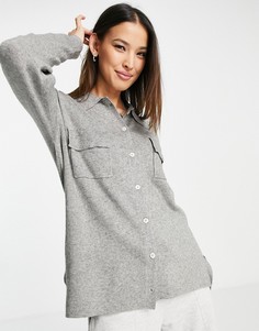 Вязаная рубашка навыпуск серого цвета Only-Серый