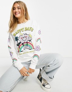 Белый oversized-свитшот с принтом "Happy Days" ASOS DESIGN