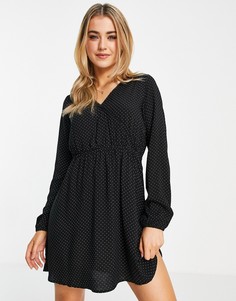 Черное платье мини с запахом в горошек Aeropostale-Черный цвет