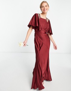Атласное платье макси винного цвета с расклешенными рукавами и бретелями ASOS EDITION-Красный