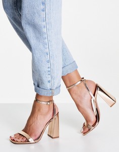 Босоножки цвета розового золота на блочном каблуке ASOS DESIGN Nora-Золотистый