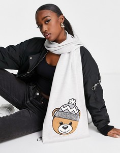 Черный шарф с плюшевым мишкой и логотипом Moschino-Черный цвет