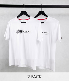 Набор из 2 белых футболок с логотипом спереди Alpha Industries-Белый