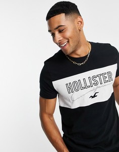 Черная футболка в стиле колор блок с логотипом Hollister-Черный цвет