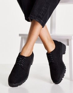 Черные туфли на плоской подошве и со шнуровкой из искусственной замши schuh Lipa-Черный цвет