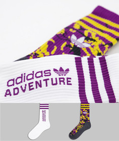 Набор из 2 пар носков обычной длины фиолетового и белого цветов с принтом "Adventure" adidas Originals-Многоцветный