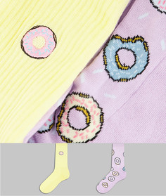 Набор из 2 пар спортивных носков в пастельных тонах с принтом в виде пончиков ASOS DESIGN-Многоцветный