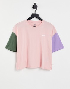 Розовая свободная футболка в стиле колор блок Vans-Розовый цвет