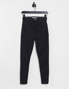 Черные зауженные джинсы с двойной рваной отделкой на коленях Topshop Joni-Черный