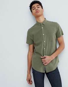 Рубашка из хлопка и льна с короткими рукавами Threadbare-Зеленый